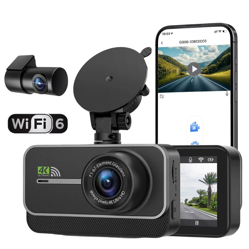 4K Dash Cam Front & Rear – GMAIPOP G900 with Wi-Fi & Night Vision